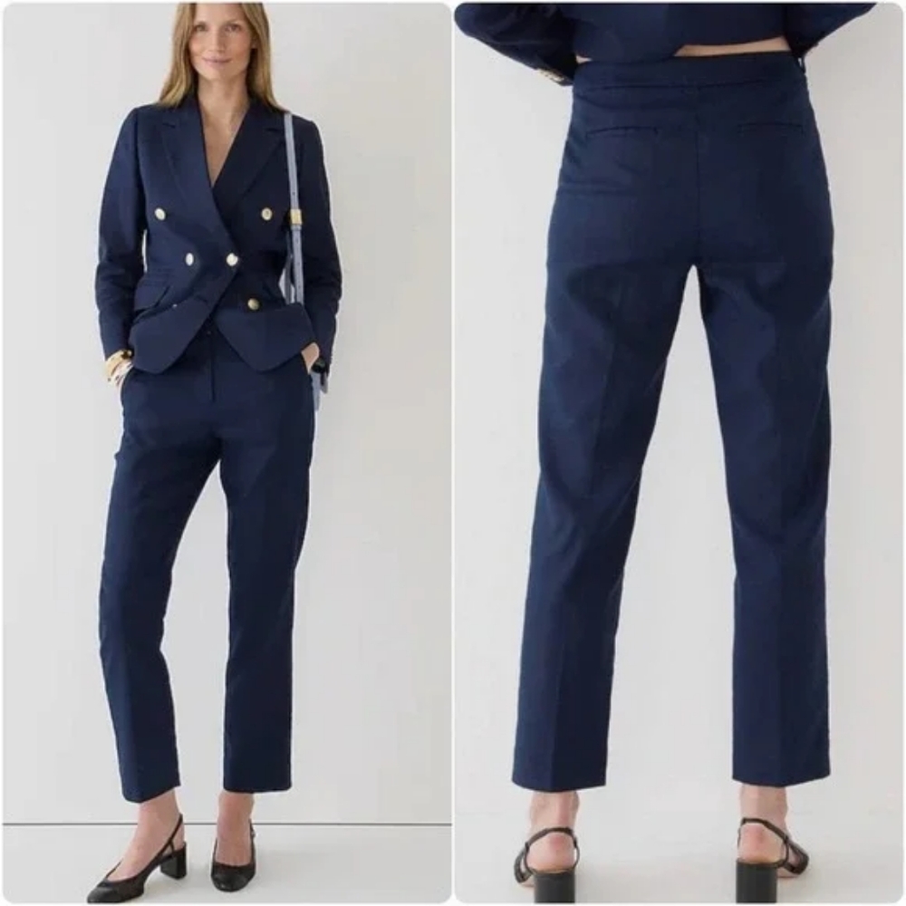 J. Crew Kate straight-leg pant in stretch linen blend size 14 navy